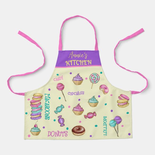 Macaroons Cupcakes Lollipops en Donuts SMALL Schort (Voorkant)