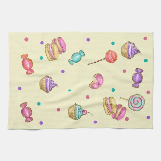 Macaroons Cupcakes Lollipops en Donuts Theedoek (Horizontaal)