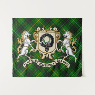 MacArthur Clan Badge & Unicorns w/Tartan Wandkleed
