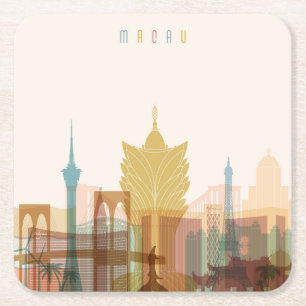 Macau, China City Skyline Vierkante Kartonnen Onderzetter