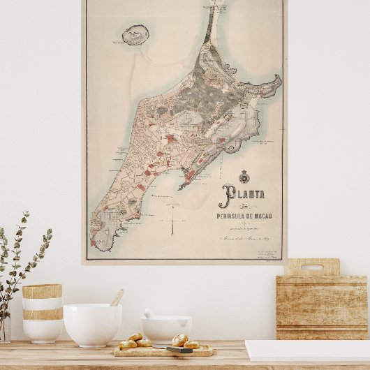 Macau China Map (1889) Poster (Keuken)