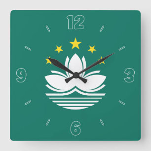 Macau Flag Green Yellow White Numbers Patriotic Vierkante Klok