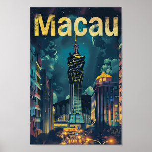 Macau Stad China Vintage Retro Reizen Illustratie Poster