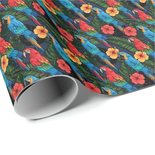 Macaw And Hibiscus Pattern Cadeaupapier (Rol Hoek)