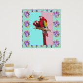Macaw Aquarelle Oiseau Peinture Aqua Poster rose (Cuisine)