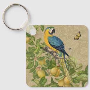 Macaw Blue Yellow Tropical Oerwoud Antiek Sleutelhanger