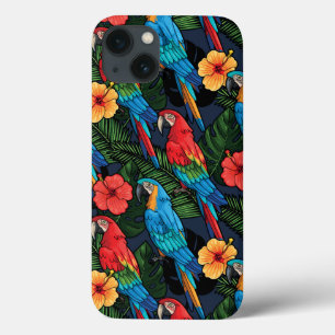 Macaw en Hibiscus Pattern iPhone 13 Hoesje