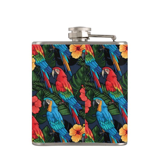 Macaw en Hibiscus Pattern Heupfles (Achterkant)