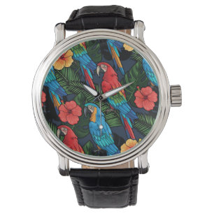 Macaw en Hibiscus Pattern Horloge