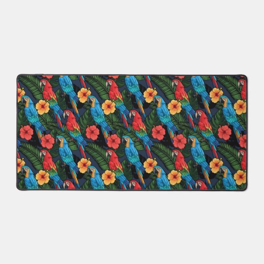 Macaw en Hibiscus Pattern | Jouw namen toevoegen Bureaumat (Voorkant)