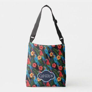 Macaw en Hibiscus Pattern   Jouw namen toevoegen Crossbody Tas