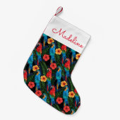 Macaw en Hibiscus Pattern | Jouw namen toevoegen Kleine Kerstsok (Voorkant (Hangend))