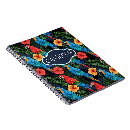 Macaw en Hibiscus Pattern | Jouw namen toevoegen Notitieboek (Rechterzijde)
