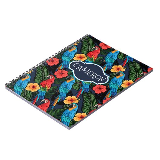 Macaw en Hibiscus Pattern | Jouw namen toevoegen Notitieboek (Linkerzijde)