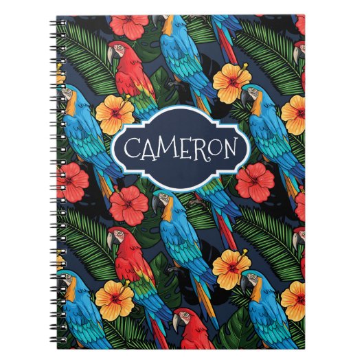 Macaw en Hibiscus Pattern | Jouw namen toevoegen Notitieboek (Voorkant)
