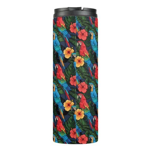 Macaw en Hibiscus Pattern | Jouw namen toevoegen Thermosbeker (Achterkant)