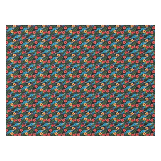 Macaw en Hibiscus Pattern Tafelkleed (Voorkant (Horizontaal))