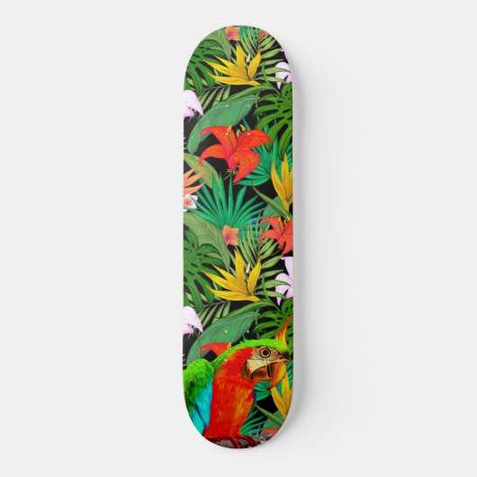 Macaw & Multicolored Flowers Skateboard (Voorkant)