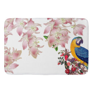 Macaw Parrot Bird Orchid Flowers Bathmat Badmat