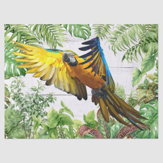 Macaw Parrot Blue Yellow Tropical Waterverf Tissuepapier (Voorkant)