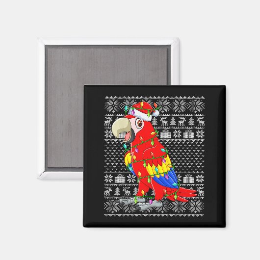 Macaw Parrot Christmas Lights Ugly Sweater Funny B Magneet (Voorkant / Achterkant)