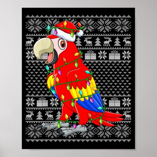 Macaw Parrot Christmas Lights Ugly Sweater Funny B Poster (Voorkant)