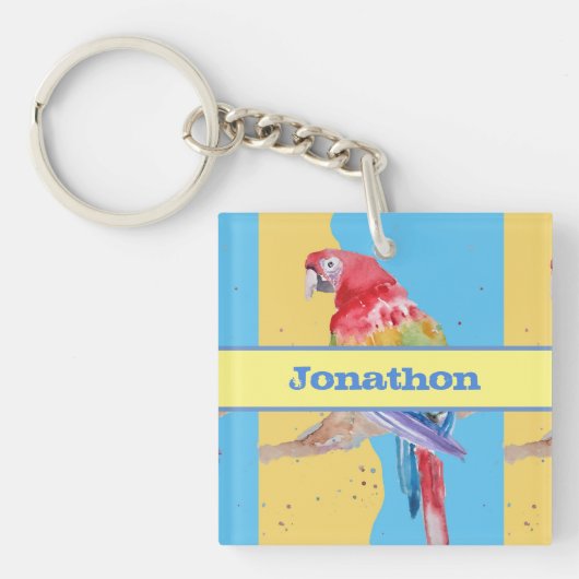 Macaw Parrot Colorful Boys Chilthday Blue Sleutelhanger (voorkant)