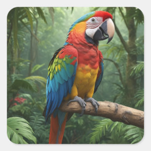 Macaw Parrot in het Oerwoud Vierkante Sticker