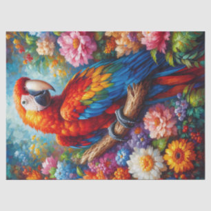 Macaw Parrot met kleurrijke bloemen Decoupage Tissuepapier