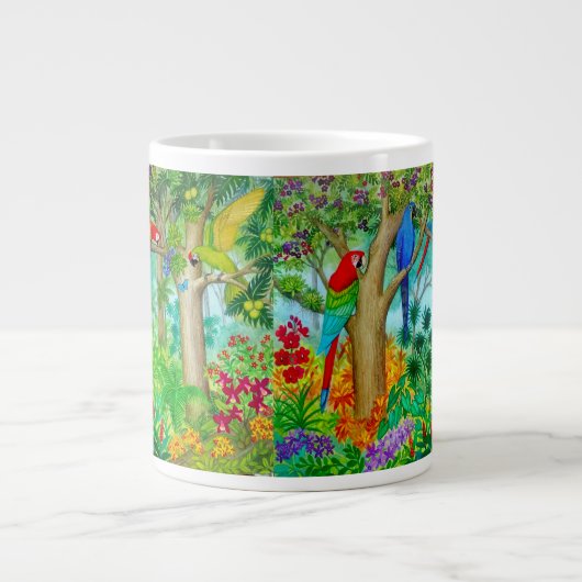 Macaw Parrot Oerwoud Art Jumbo Mok (Voorkant)