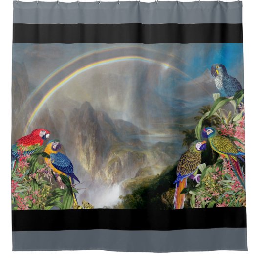Macaw Parrot Oerwoud Waterfall Showgordijn Douchegordijn (Voorkant)