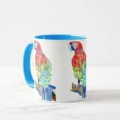 Macaw Parrot oiseaux colorés Aquarelle Mug Bleu (Devant gauche)