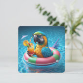 Macaw Parrot Pool Party Kaart (Staand voorkant)