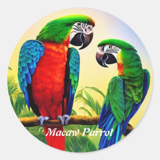 Macaw Parrot Ronde Sticker (Voorkant)
