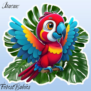 Macaw Parrot Tropical Bird, Monstera gebladerte Sticker
