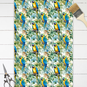 Macaw Patroon Blauw en Goud Papegaai Decoupage Tissuepapier