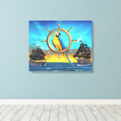 MaCaw Piraat Papegaai Canvas Afdruk (Insitu (Houten vloer))