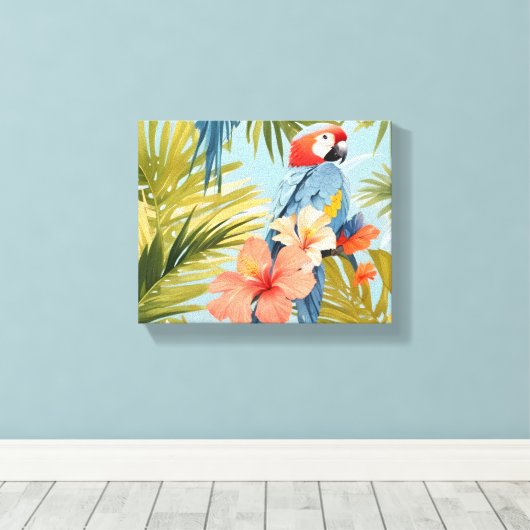 Macaw Tropical Solitude Canvas Afdruk (Insitu (Houten vloer))