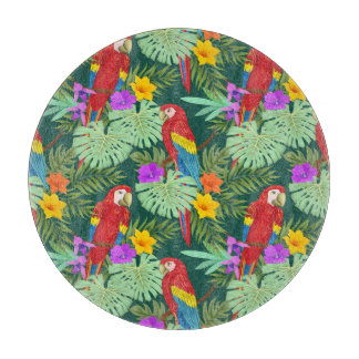 Macaw, tropische planten: naadloos patroon. snijplank
