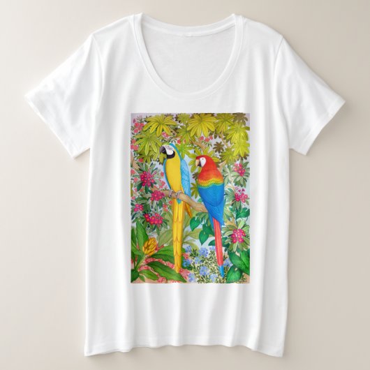Macaw Waterverf parrots plus grootte T-shirt (Design voorkant)