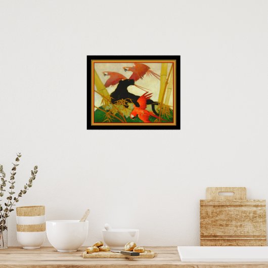 "Macaws & Panther" Stark Davis Art Deco Print (Keuken)
