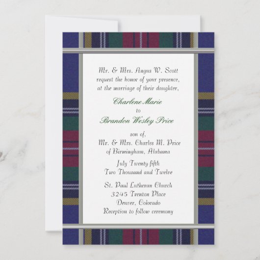 MacBeth Tartan Plaid Faire-part de mariage (Devant)