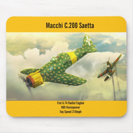 Macchi C.200 Saetta-vliegtuigmousepad Muismat (Voorkant)