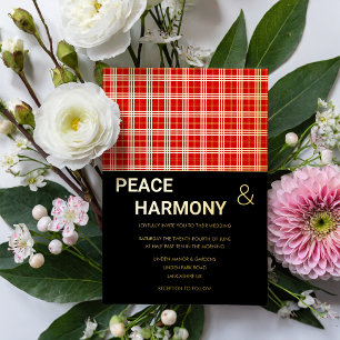 MacClan Tartan Red Black Gold Pattern Weddenschap Folie Uitnodiging