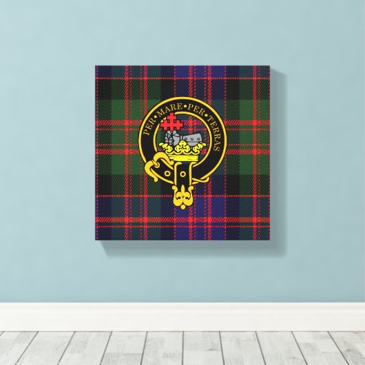 Macdonald Scottish Crest en Tartan Canvas print (Insitu (Houten vloer))