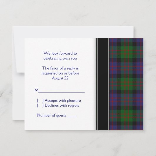 MacDonald Tartan Keltische Huwelijksreactiekaart RSVP Kaartje (Achterkant)