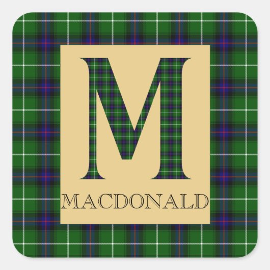 MacDonald Tartan Monogram M Vierkante Sticker (Voorkant)