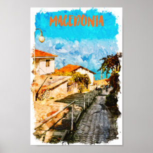 Macedonië Balkan Waterverf Reizen Poster