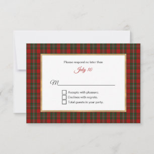 MacFarland Tartan Schotse Huwelijksuitnodiging RSVP Kaartje