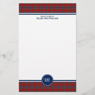 MacFarlane Clan Tartan Red en Blue Pset Monogram Briefpapier